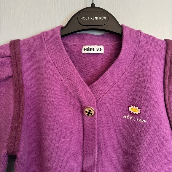 Herlian Daisy Cropped Short Cardigan Sweater Sz S Purple Knit  Feminine Dainty - Picture 5 of 14